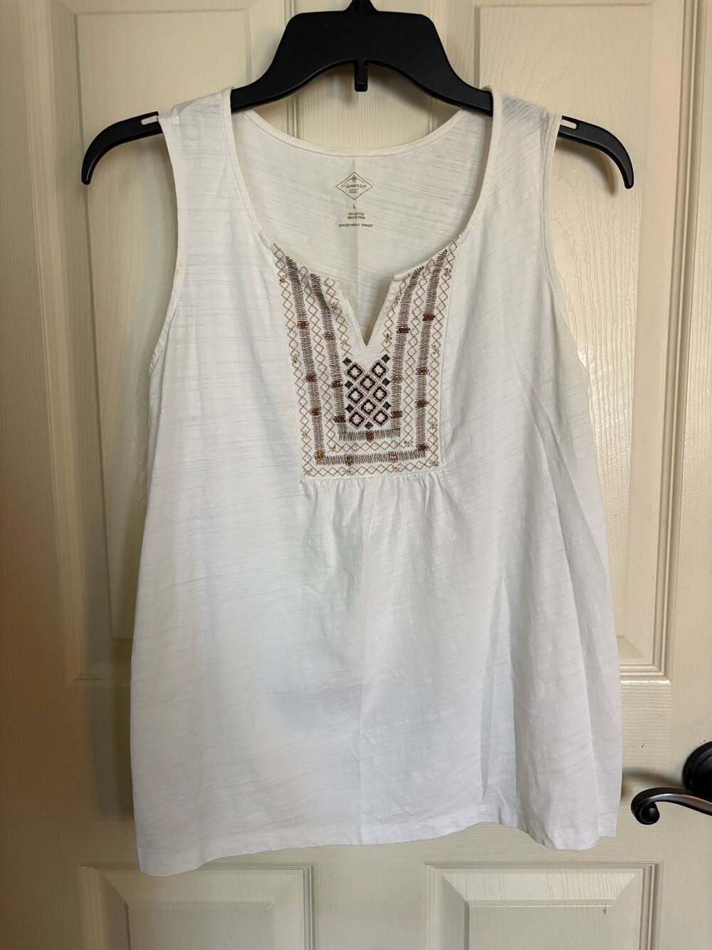 St. John's Bay Women's Embroidered Tank Top White Size L